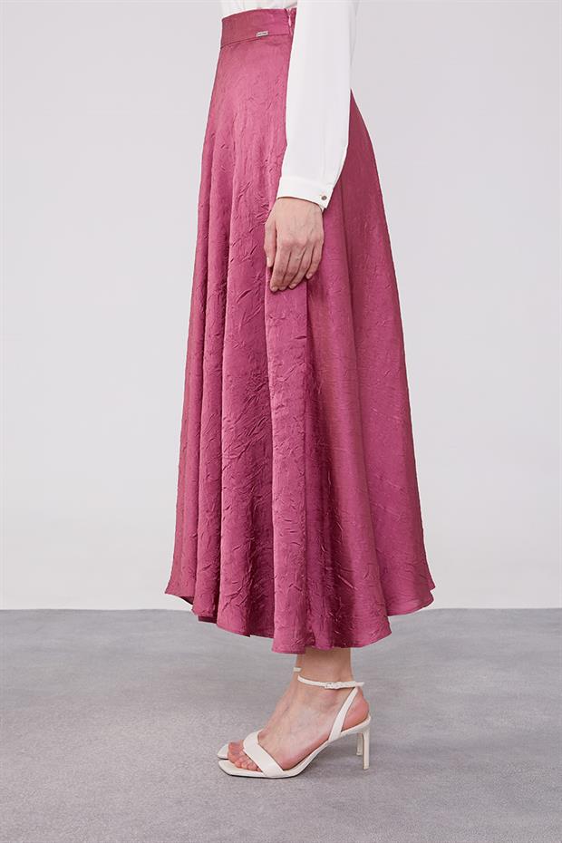 Koyu Gül Kurusu Kraş Saten Etek