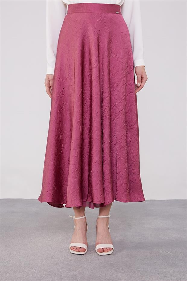 Koyu Gül Kurusu Kraş Saten Etek