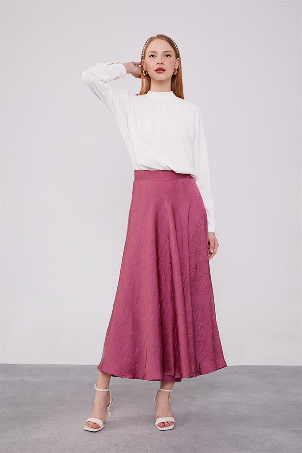 Koyu Gül Kurusu Kraş Saten Etek