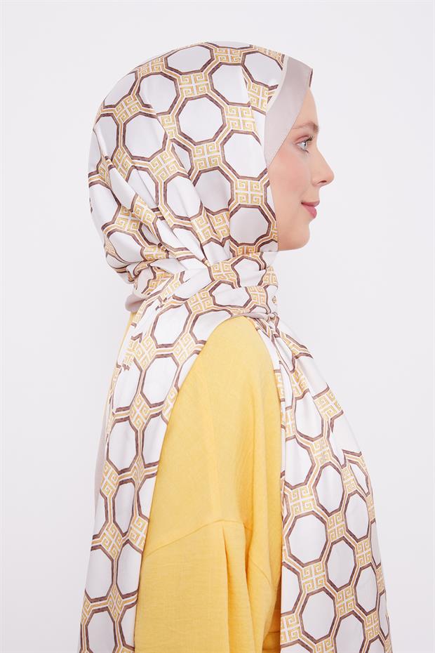 Krem Altıgen Desen Angel Şal