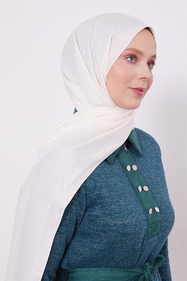 Krem Ataç Desen Blue Jakar Şal