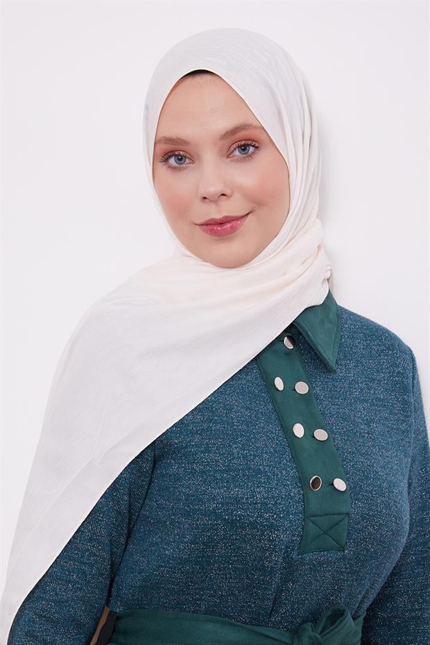 Krem Ataç Desen Blue Jakar Şal