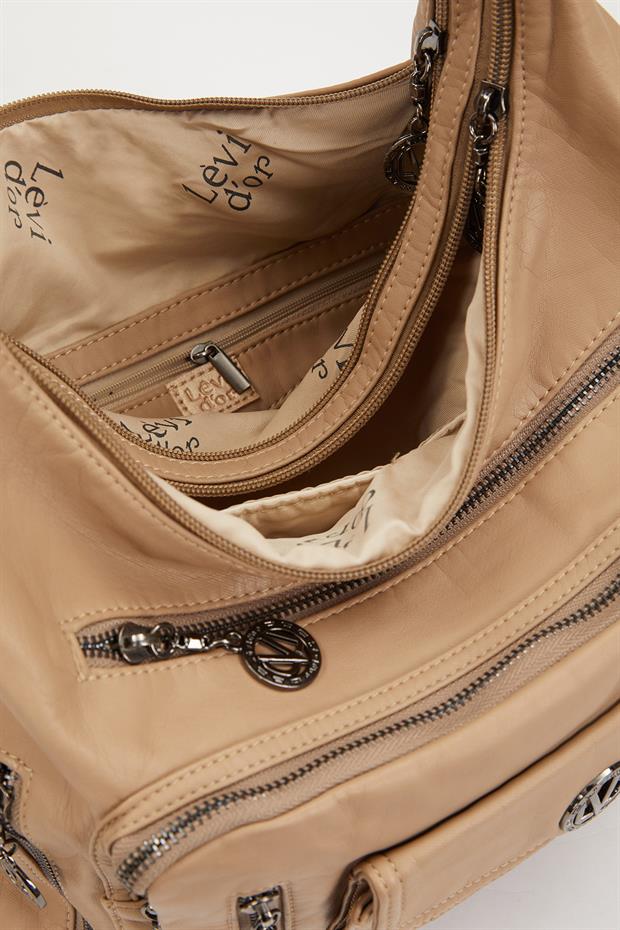 Krem Çok Cepli Omuz Çantası