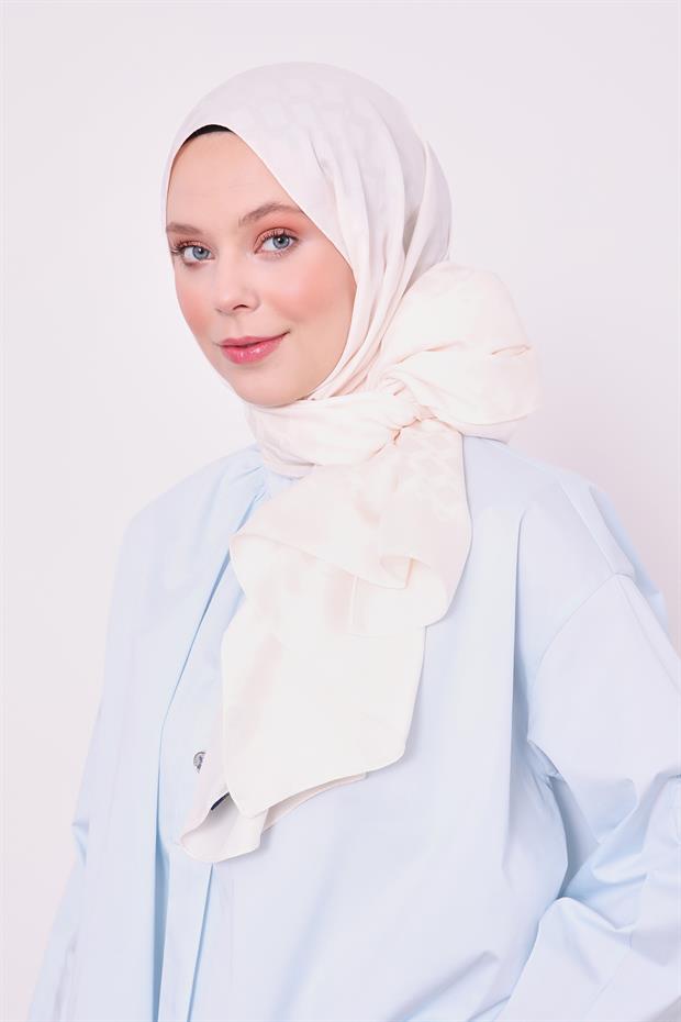 Krem Baklava Desen Blue Jakar Şal
