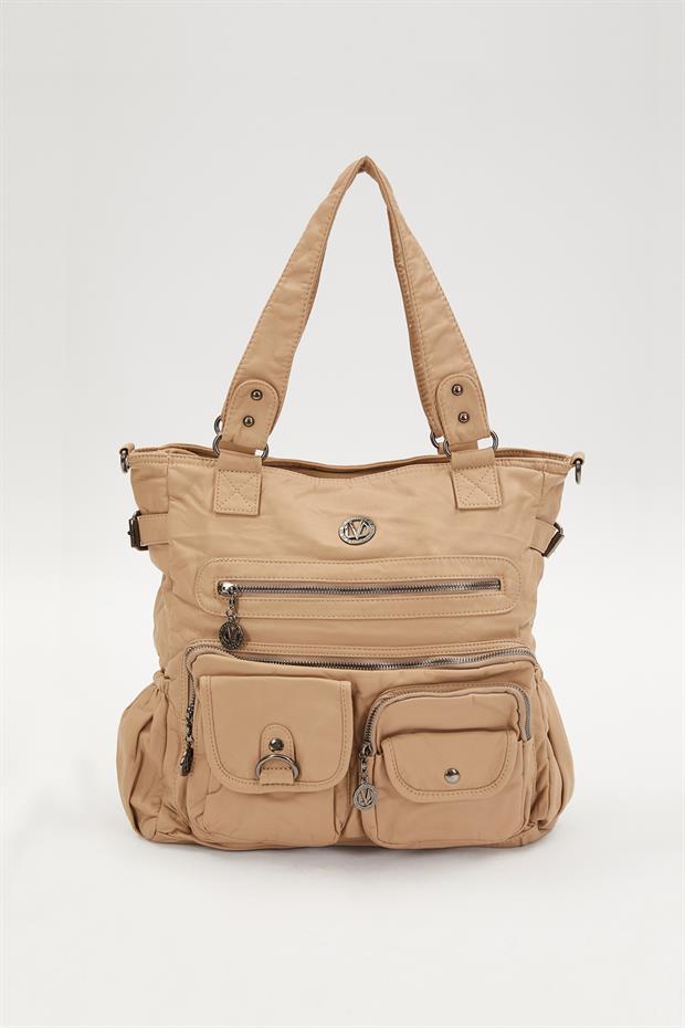 Krem Çepçik Detaylı Omuz Çantası