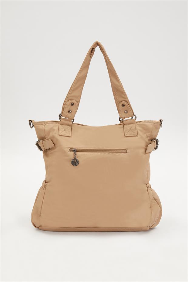 Krem Çepçik Detaylı Omuz Çantası