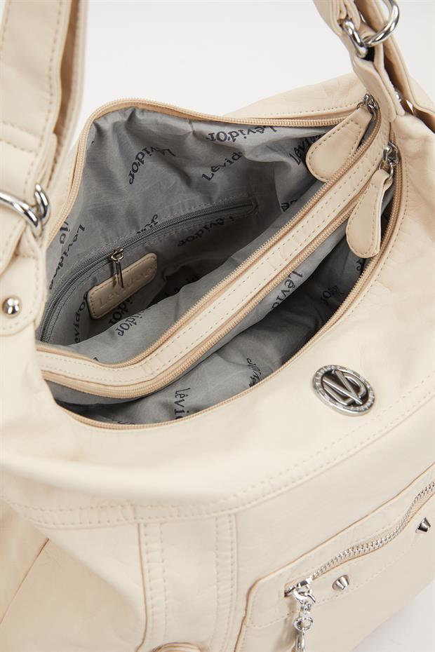 Krem Cepcik Gözlü Omuz Çantası