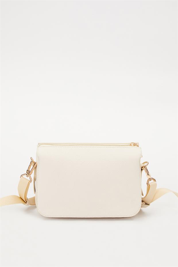 Krem Petek Kabartmalı Omuz Çantası
