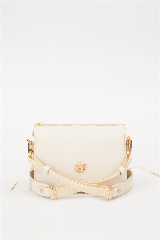 Krem Petek Kabartmalı Omuz Çantası