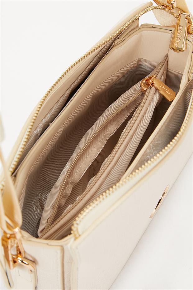 Krem Petek Kabartmalı Omuz Çantası