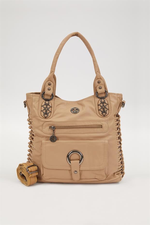 Krem Düğüm Detaylı Omuz Çantası