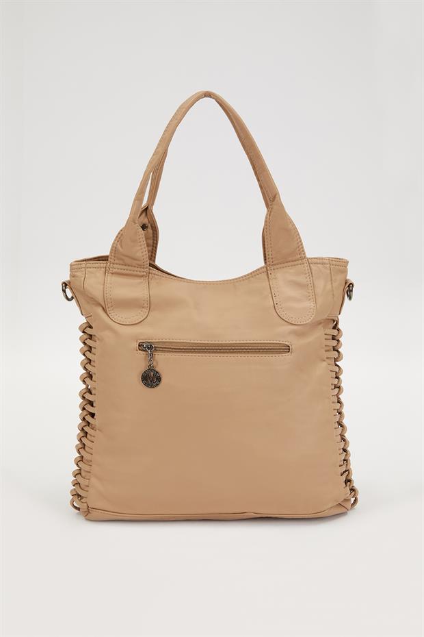 Krem Düğüm Detaylı Omuz Çantası