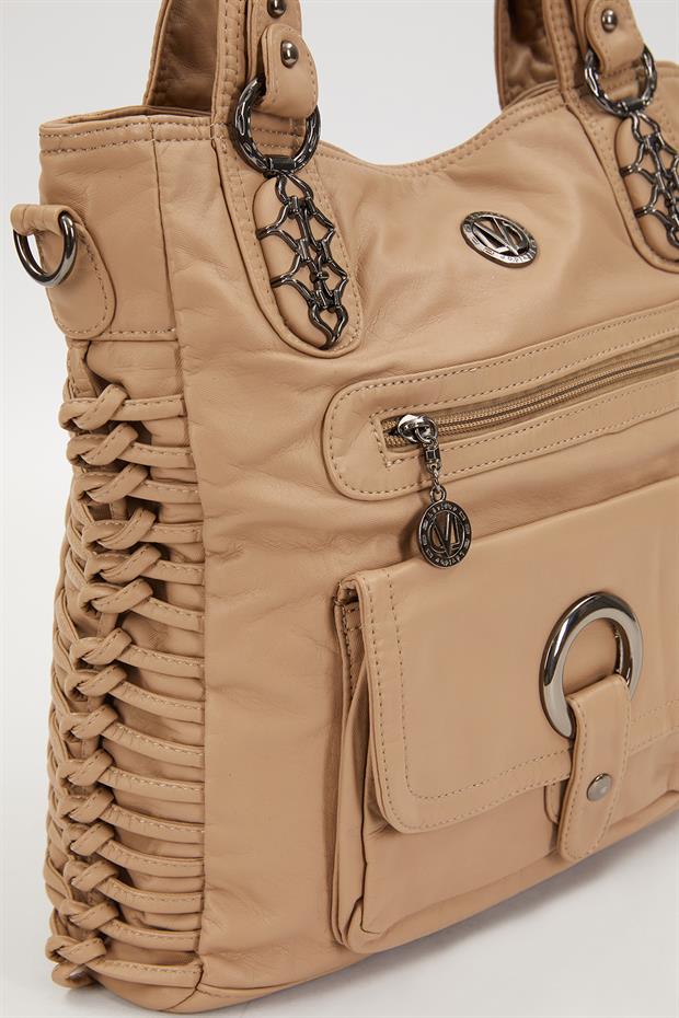 Krem Düğüm Detaylı Omuz Çantası