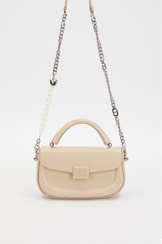 Krem İnci Askılı Omuz Çantası