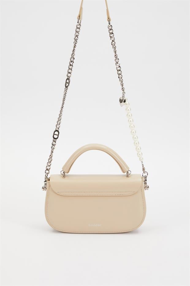 Krem İnci Askılı Omuz Çantası