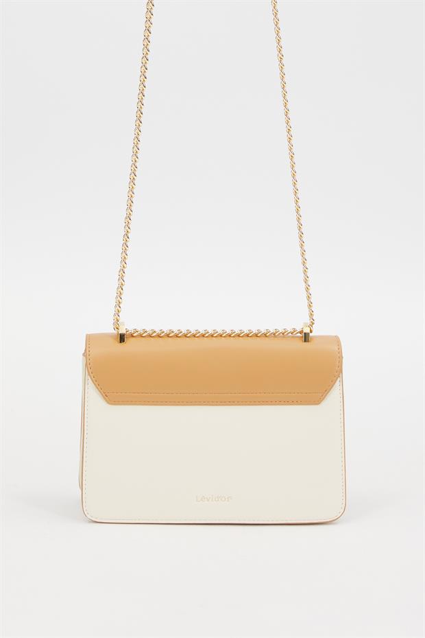 Krem Kabartma Desen Omuz Çantası