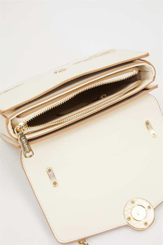 Krem Kabartma Desen Omuz Çantası