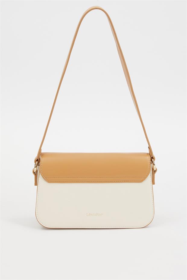 Krem Kabartma Desenli Omuz Çantası