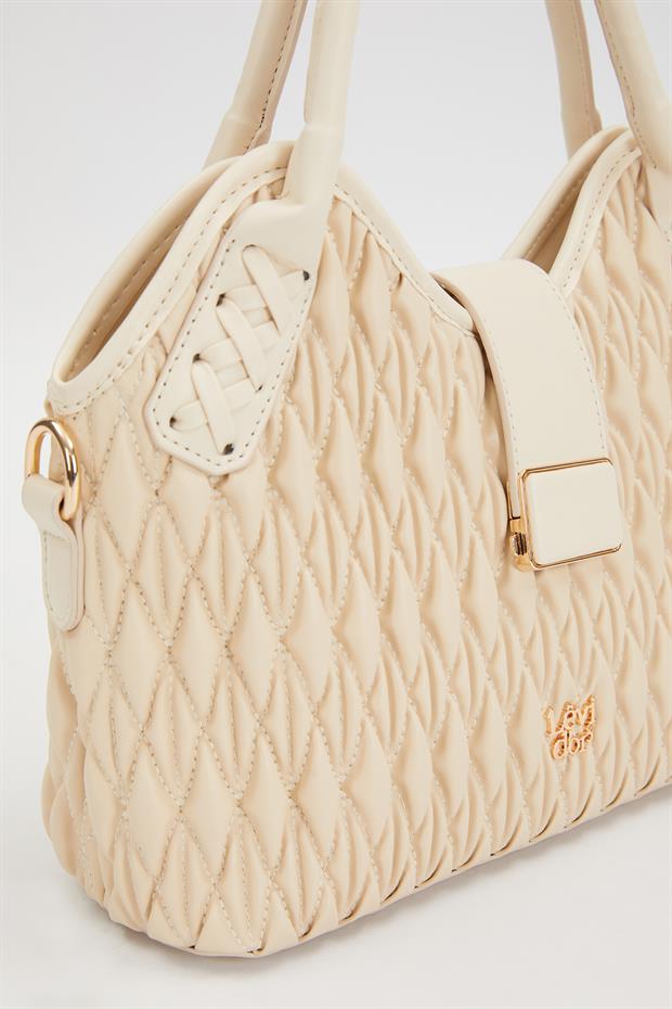 Krem Kapitone El Çantası