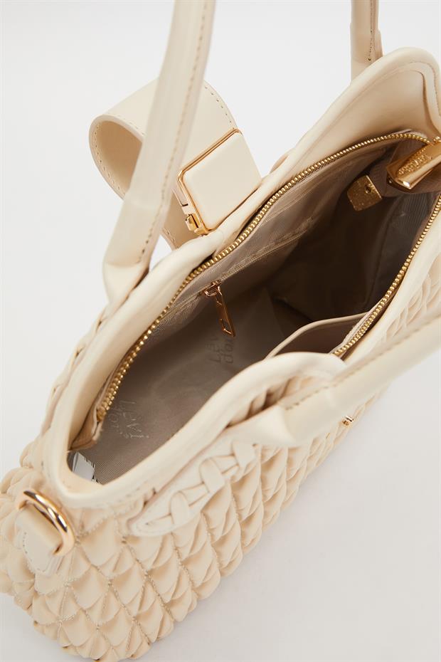 Krem Kapitone El Çantası