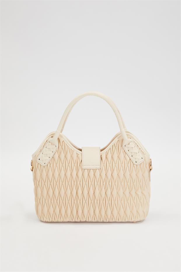 Krem Kapitone El Çantası