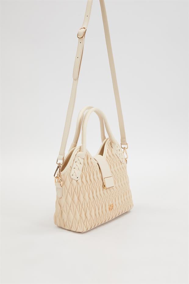 Krem Kapitone El Çantası