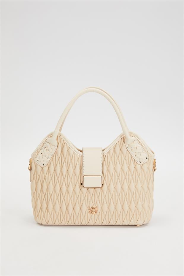 Krem Kapitone El Çantası