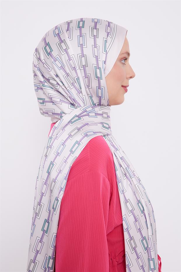 Krem Kare Zincir Desen Angel Şal