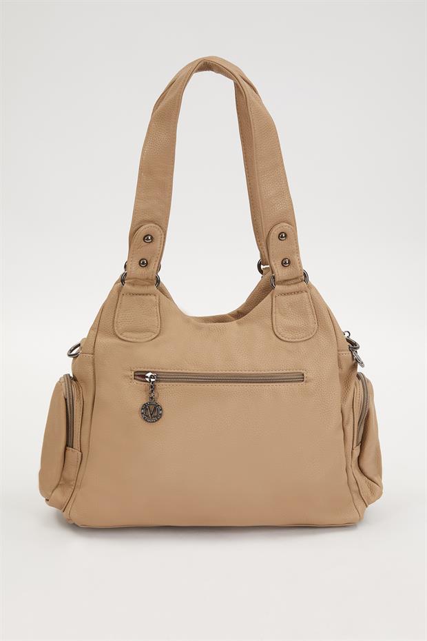 Krem Zımba Kemer Askılı Omuz Çantası