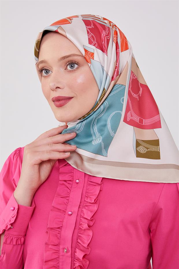 Krem Küp Desen Twill Eşarp