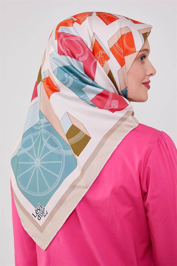 Krem Küp Desen Twill Eşarp