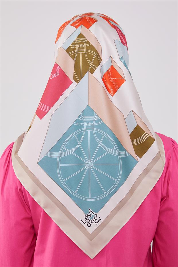 Krem Küp Desen Twill Eşarp