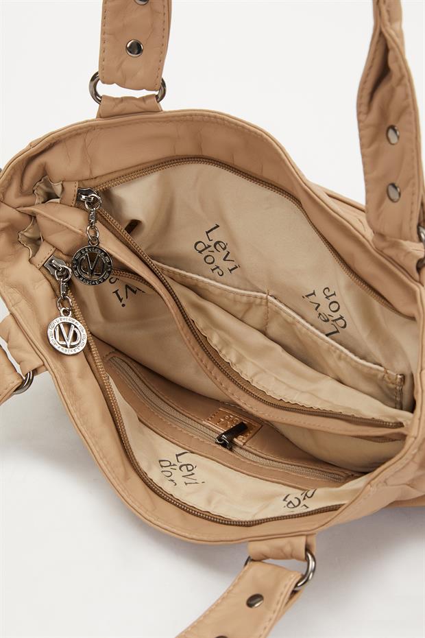 Krem Kuş Gözü Detaylı Omuz Çantası