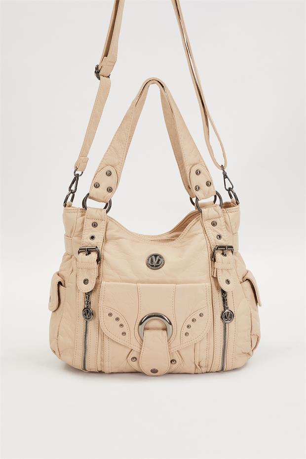 Krem Kuşgözü Detaylı Omuz Çantası