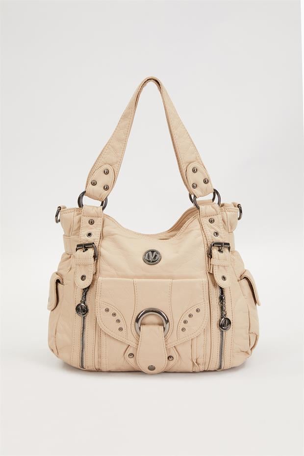 Krem Kuşgözü Detaylı Omuz Çantası