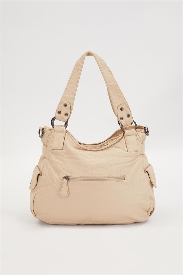 Krem Kuşgözü Detaylı Omuz Çantası