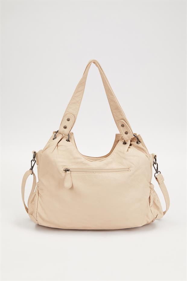 Krem Metal Zımba Detaylı Omuz Çantası