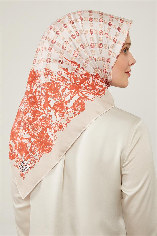 Krem Nostaljik Desen Trend Twill Eşarp