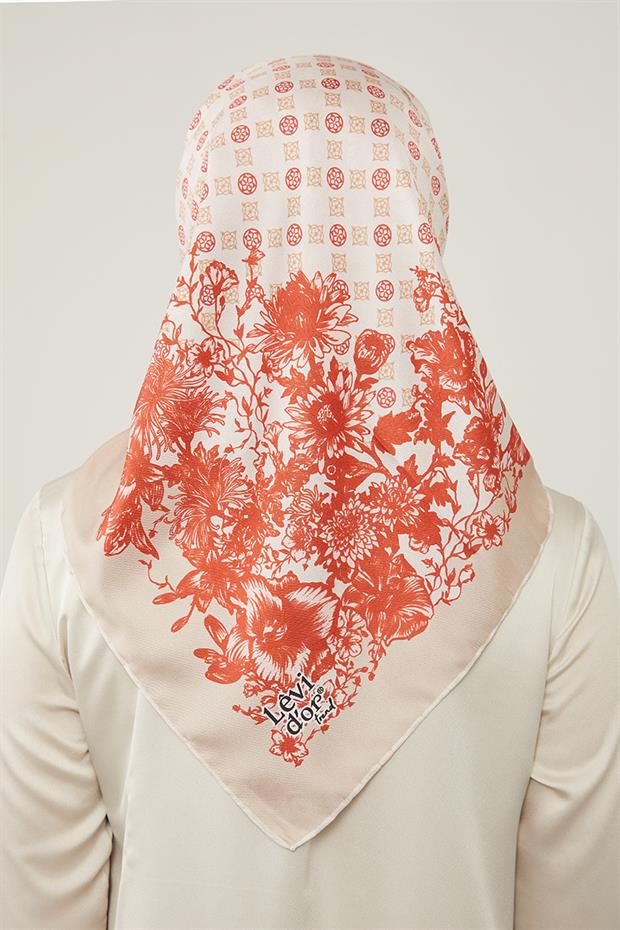 Krem Nostaljik Desen Trend Twill Eşarp