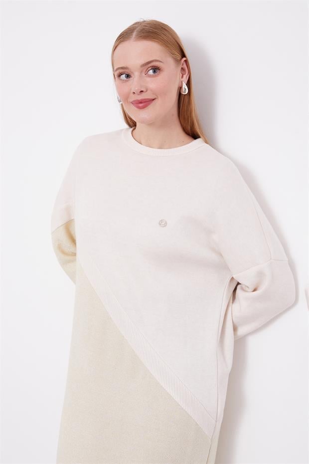 Krem Simli Triko Tunik