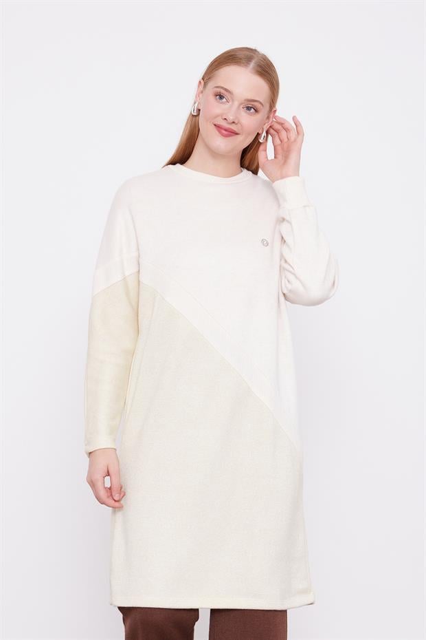 Krem Simli Triko Tunik
