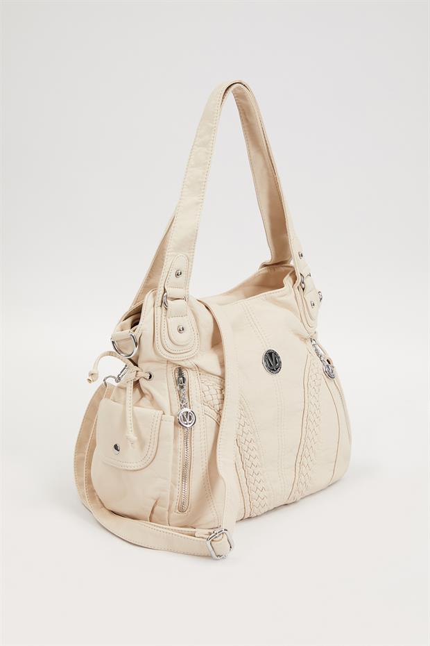 Krem Sırma Desen Omuz Çantası