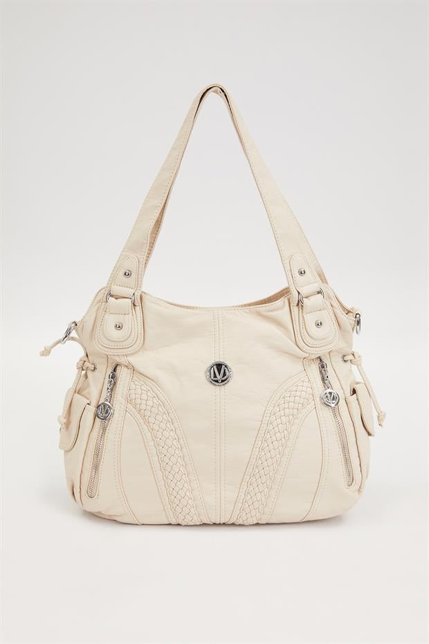 Krem Sırma Desen Omuz Çantası