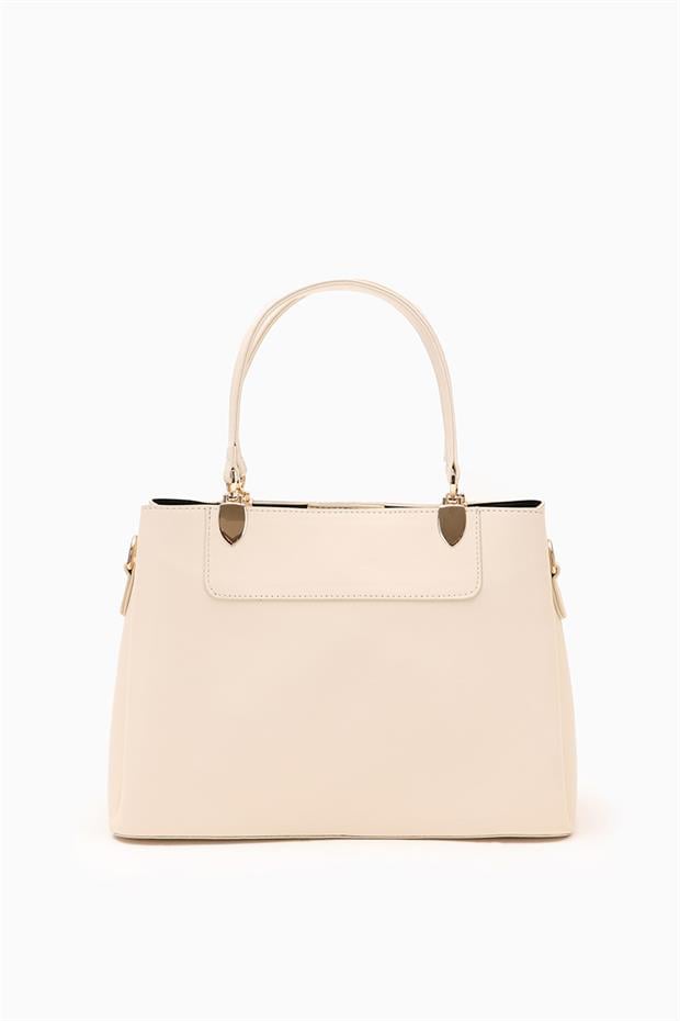 Krem Üç Bölmeli El Çantası