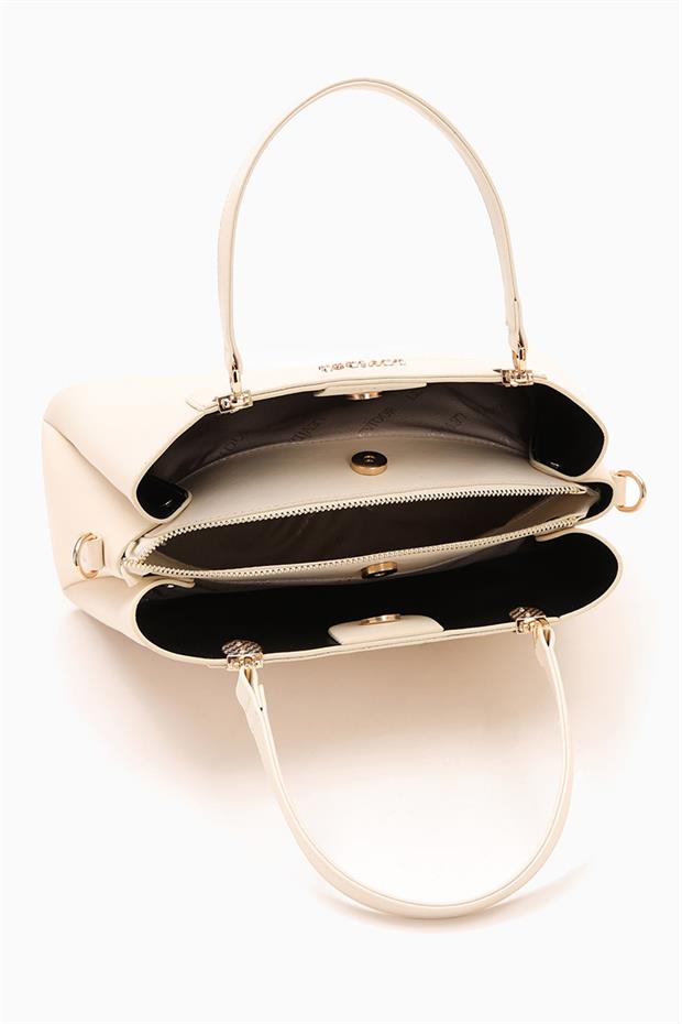 Krem Üç Bölmeli El Çantası
