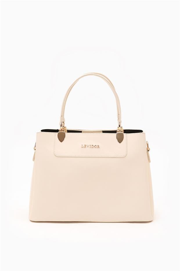 Krem Üç Bölmeli El Çantası