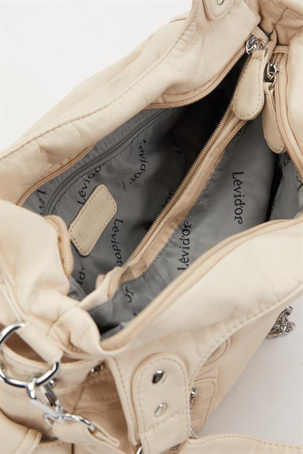 Krem Zımba Detaylı Omuz Çantası