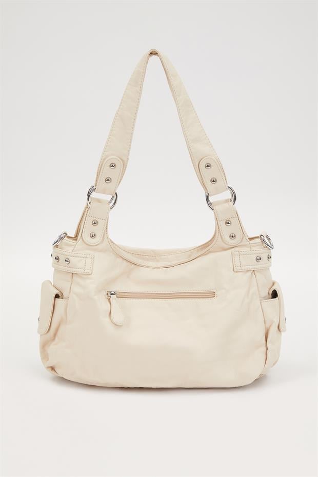 Krem Zımba Detaylı Omuz Çantası