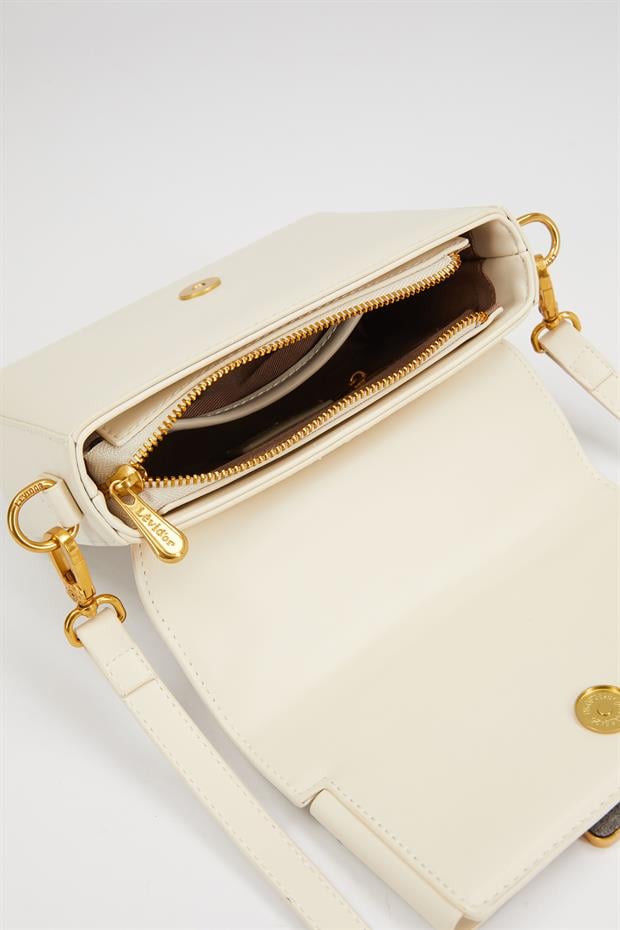 Krem Zincir İşlemeli El Çantası