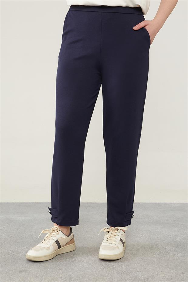 Lacivert - Lacivert Ribanası Düğme Detaylı Hırkalı Takım